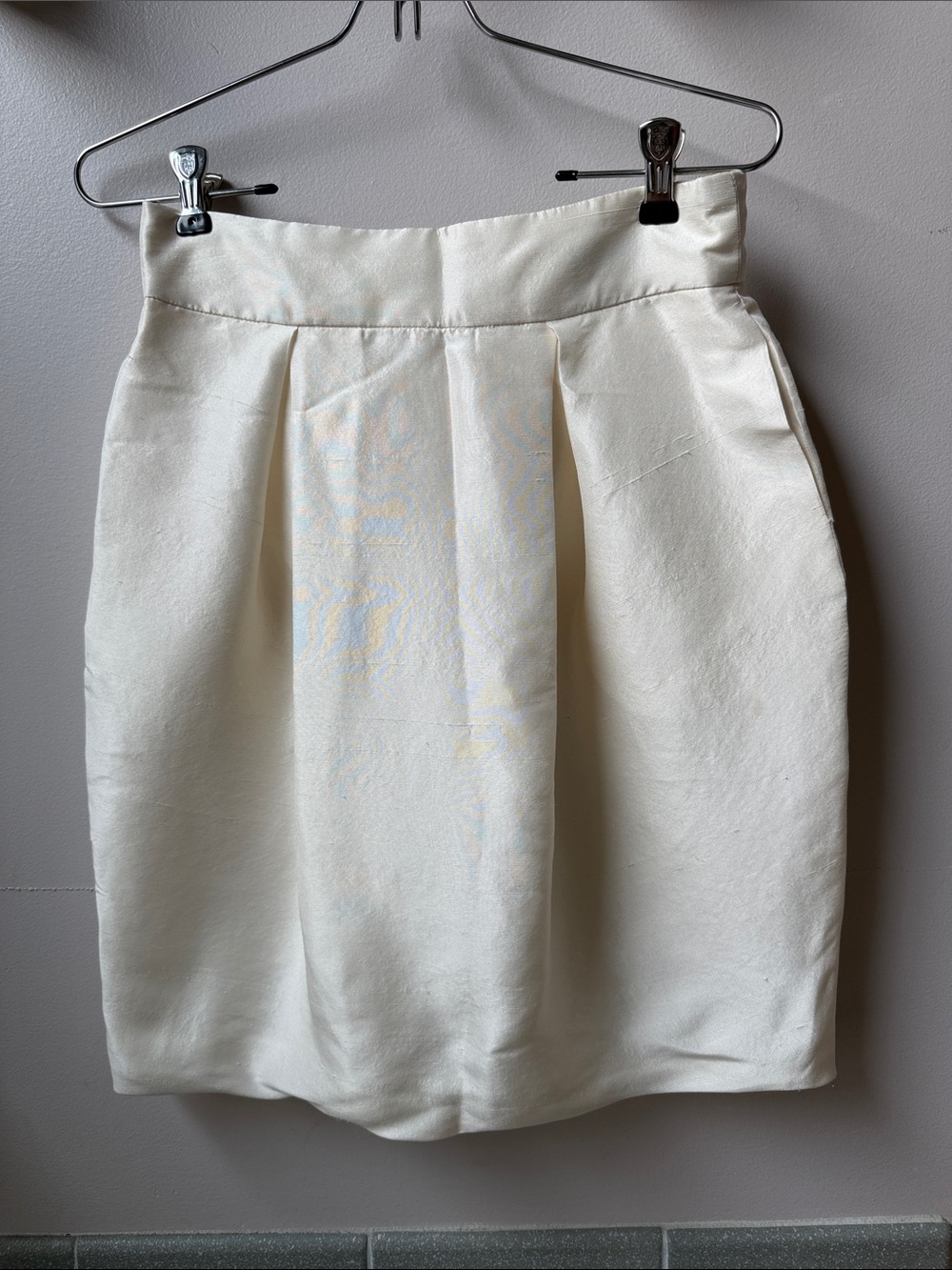 Jane Oh Ivory Silk Dupioni Pleated Pencil Skirt Size 6 Made in USA